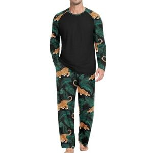 Men's Pajama Set Sleepwear Lightweight Long Sleeve Black /Green